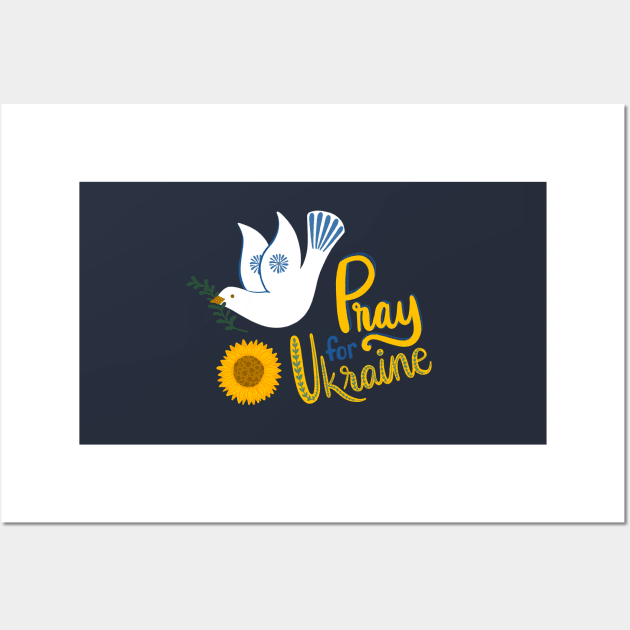 Pray for Ukraine with peace dove and sunflower Wall Art by NewBranchStudio